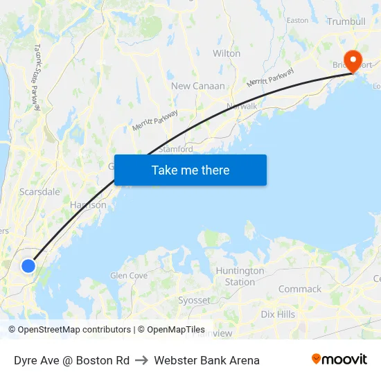 Dyre Ave @ Boston Rd to Webster Bank Arena map