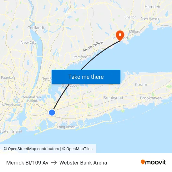 Merrick Bl/109 Av to Webster Bank Arena map
