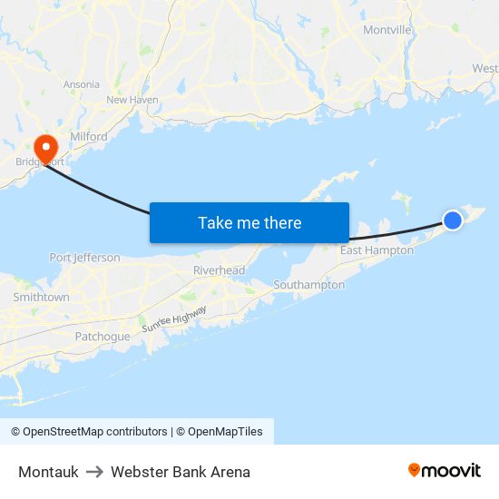 Montauk to Webster Bank Arena map