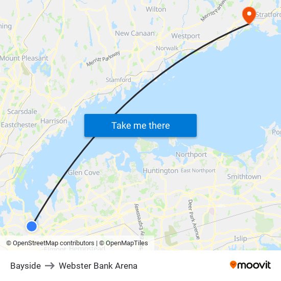 Bayside to Webster Bank Arena map