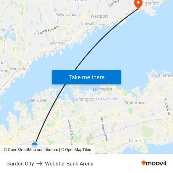 Garden City to Webster Bank Arena map