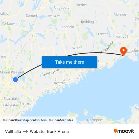 Vallhalla to Webster Bank Arena map