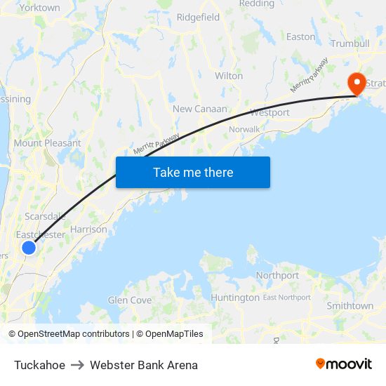 Tuckahoe to Webster Bank Arena map