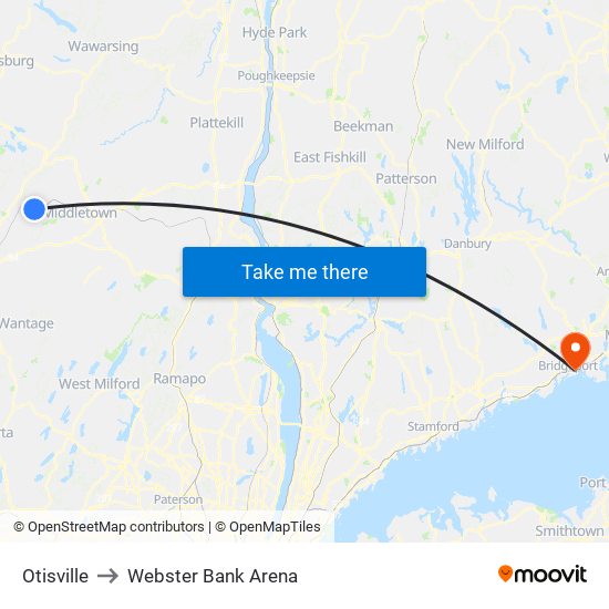 Otisville to Webster Bank Arena map