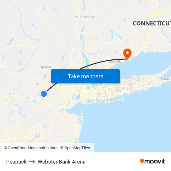 Peapack to Webster Bank Arena map