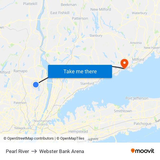 Pearl River to Webster Bank Arena map