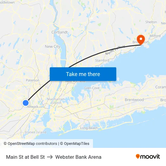 Main St at Bell St to Webster Bank Arena map