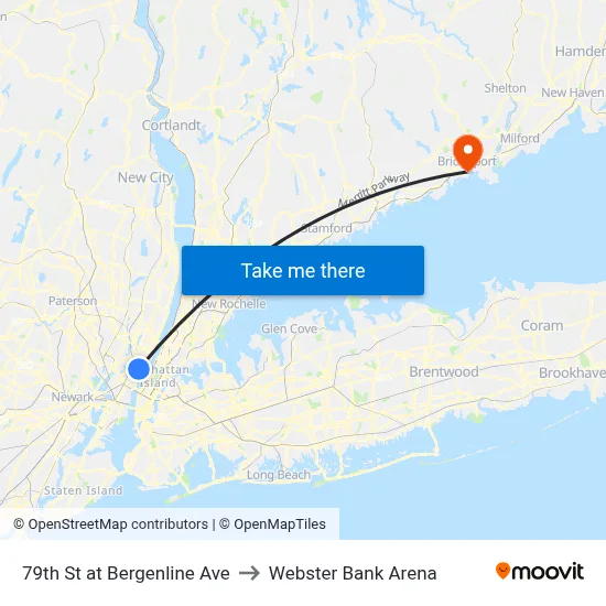 79th St at Bergenline Ave to Webster Bank Arena map