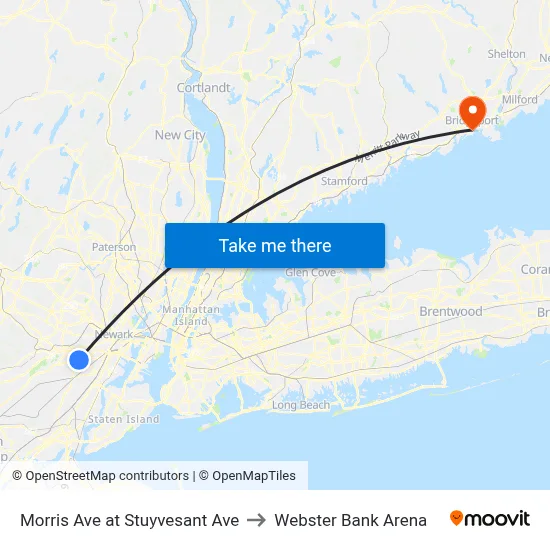 Morris Ave at Stuyvesant Ave to Webster Bank Arena map