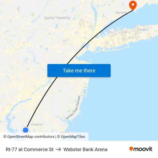 Rt-77 at Commerce St to Webster Bank Arena map