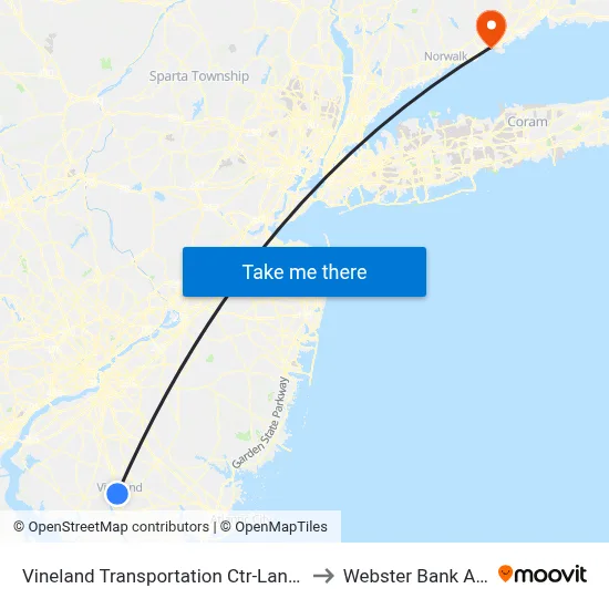 Vineland Transportation Ctr-Landis Ave to Webster Bank Arena map