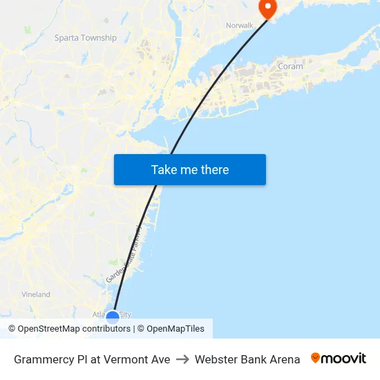 Grammercy Pl at Vermont Ave to Webster Bank Arena map