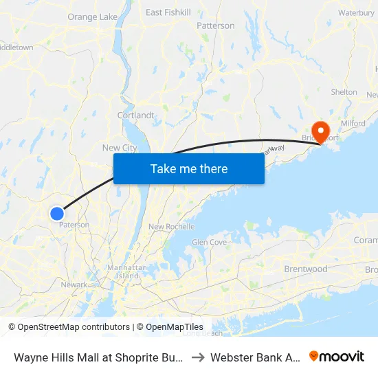 Wayne Hills Mall at Shoprite Bus Stop to Webster Bank Arena map