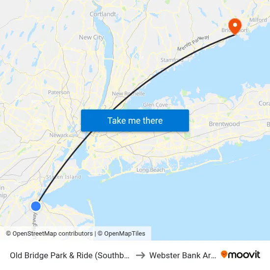 Old Bridge Park & Ride (Southbound) to Webster Bank Arena map