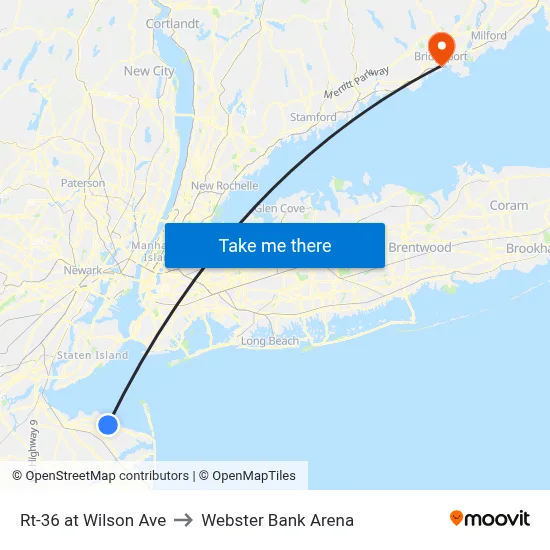 Rt-36 at Wilson Ave to Webster Bank Arena map