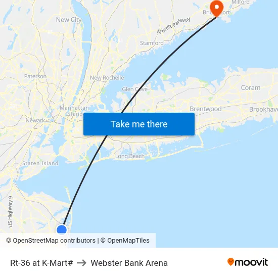 Rt-36 at K-Mart# to Webster Bank Arena map