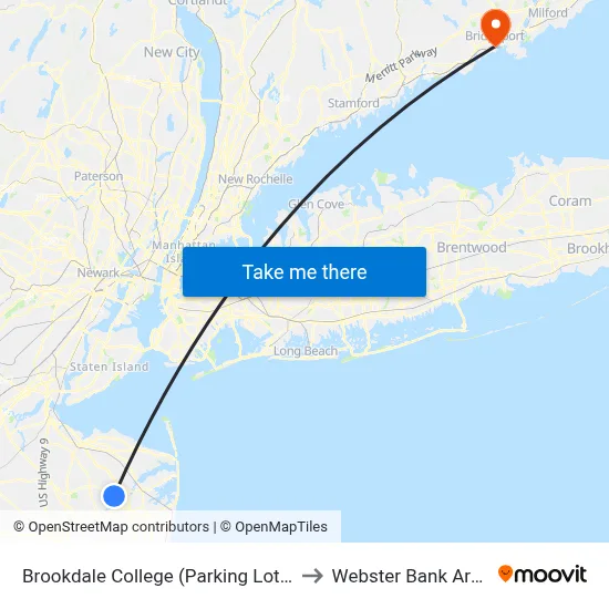 Brookdale College (Parking Lot #3) to Webster Bank Arena map