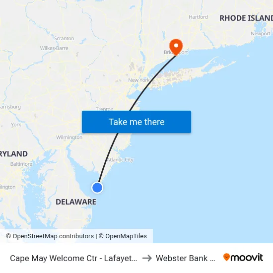 Cape May Welcome Ctr - Lafayette Street to Webster Bank Arena map
