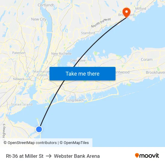 Rt-36 at Miller St to Webster Bank Arena map