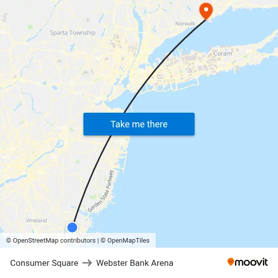 Consumer Square to Webster Bank Arena map