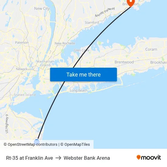 Rt-35 at Franklin Ave to Webster Bank Arena map