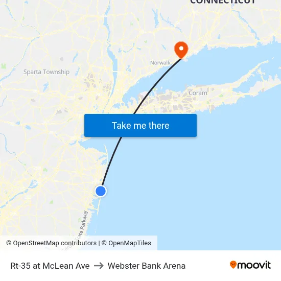 Rt-35 at McLean Ave to Webster Bank Arena map