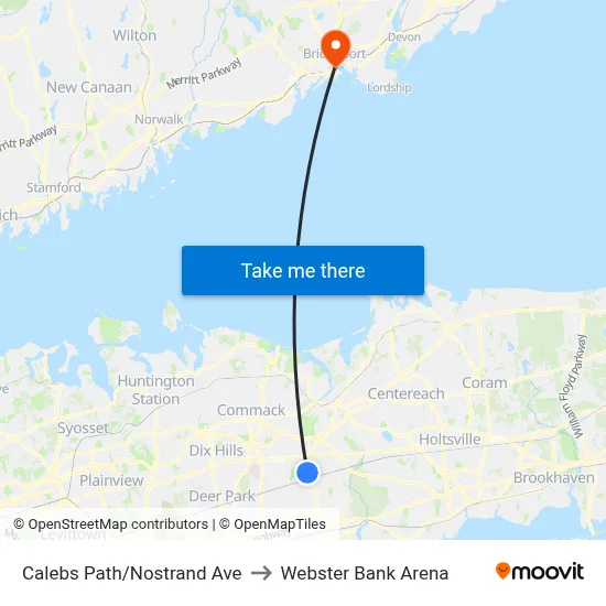 Calebs Path/Nostrand Ave to Webster Bank Arena map