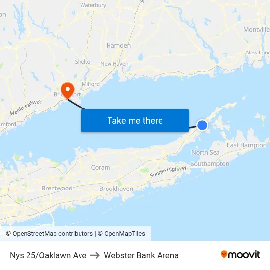 Nys 25/Oaklawn Ave to Webster Bank Arena map