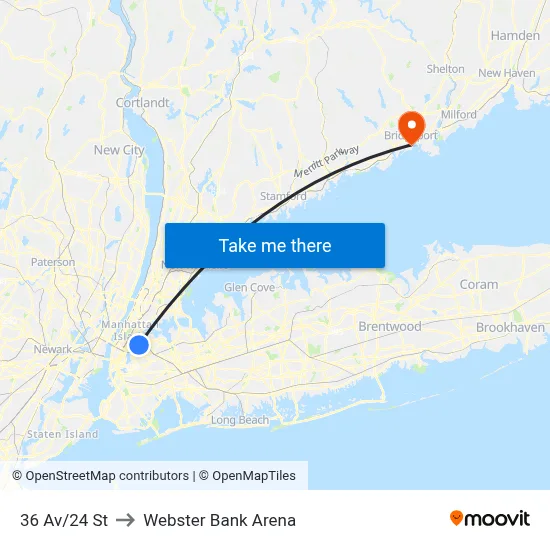 36 Av/24 St to Webster Bank Arena map