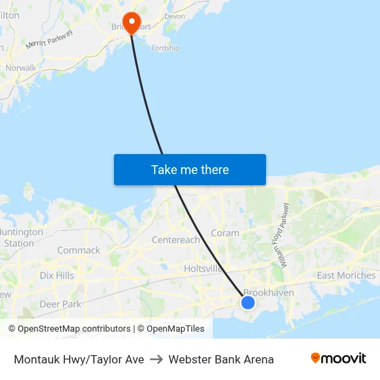 Montauk Hwy/Taylor Ave to Webster Bank Arena map