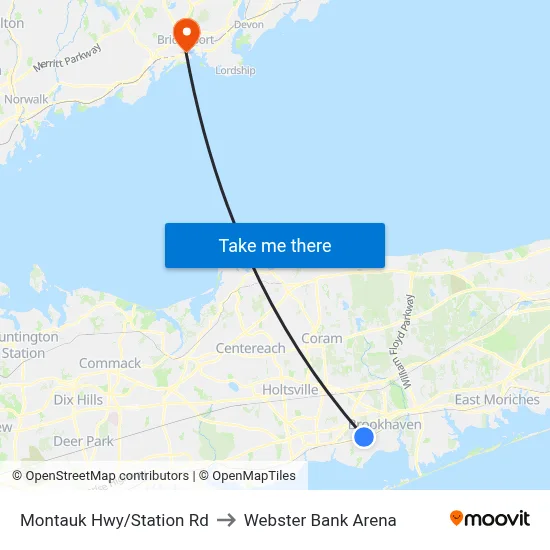 Montauk Hwy/Station Rd to Webster Bank Arena map