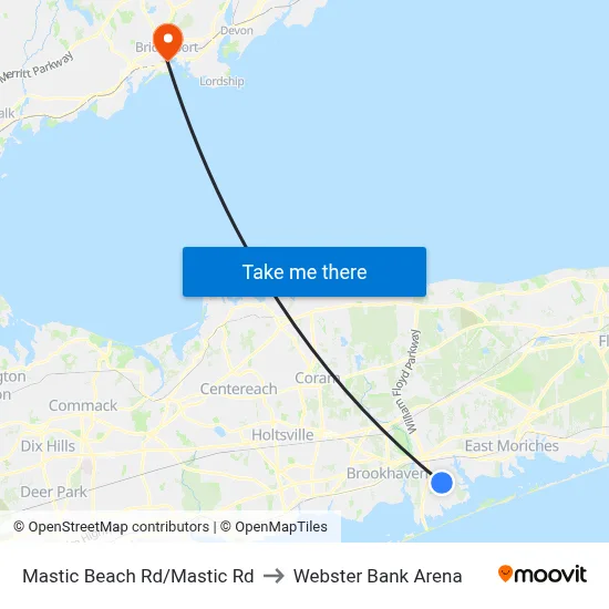 Mastic Beach Rd/Mastic Rd to Webster Bank Arena map