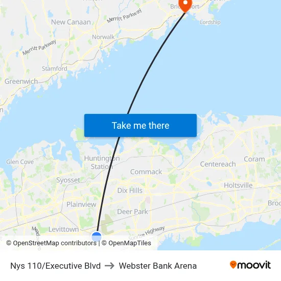 Nys 110/Executive Blvd to Webster Bank Arena map