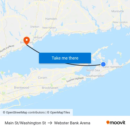 Main St/Washington St to Webster Bank Arena map