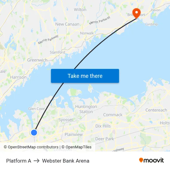 Platform A to Webster Bank Arena map