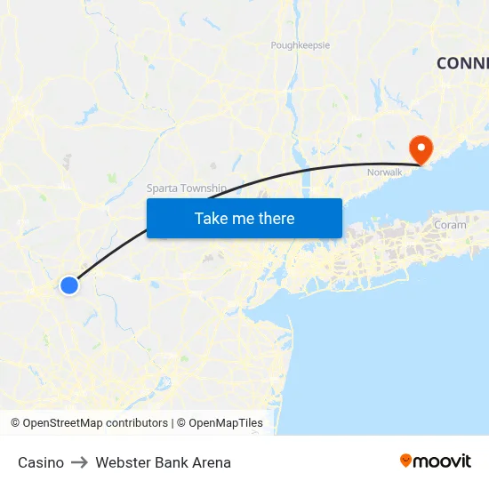 Casino to Webster Bank Arena map