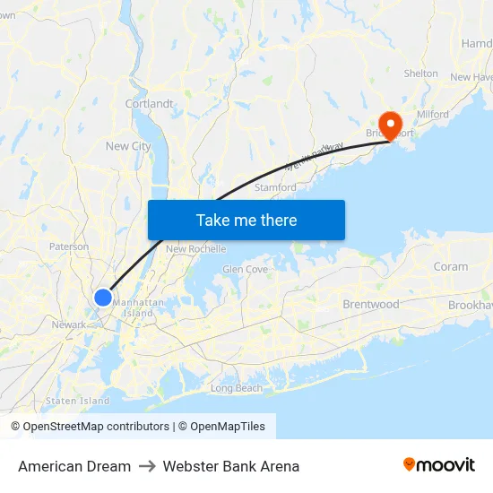 American Dream to Webster Bank Arena map