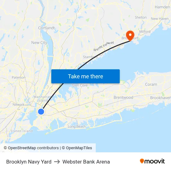 Brooklyn Navy Yard to Webster Bank Arena map