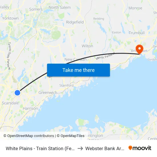 White Plains - Train Station (Ferris) to Webster Bank Arena map