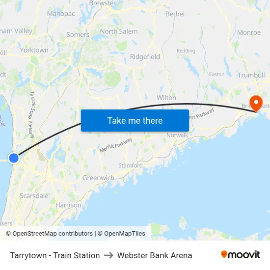 Tarrytown - Train Station to Webster Bank Arena map