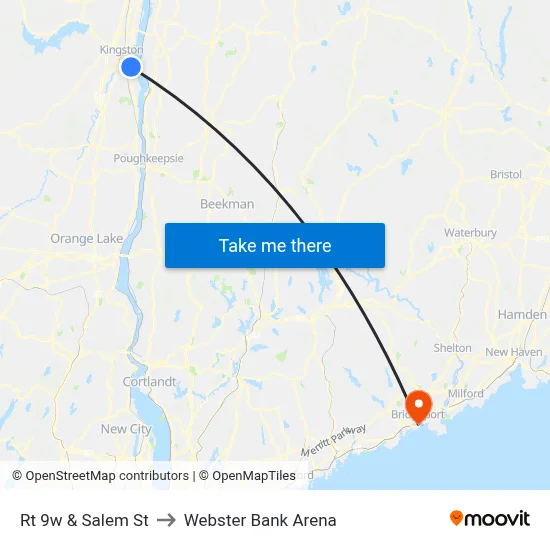 Rt 9w & Salem St to Webster Bank Arena map
