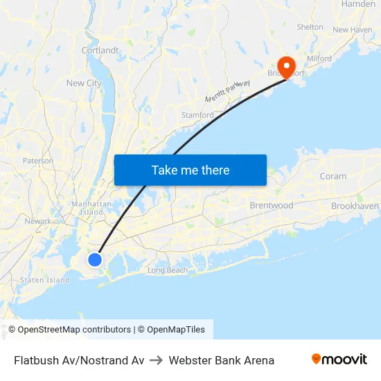Flatbush Av/Nostrand Av to Webster Bank Arena map