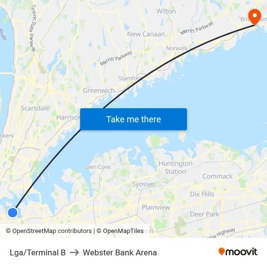 Lga/Terminal B to Webster Bank Arena map