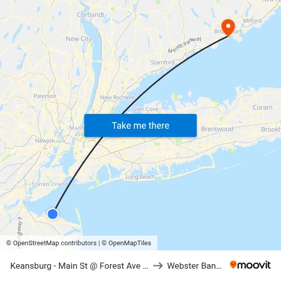 Keansburg -  Main St @ Forest Ave (Northbound) to Webster Bank Arena map