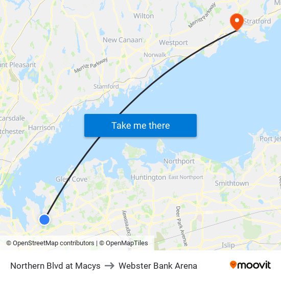 Northern Blvd at Macys to Webster Bank Arena map