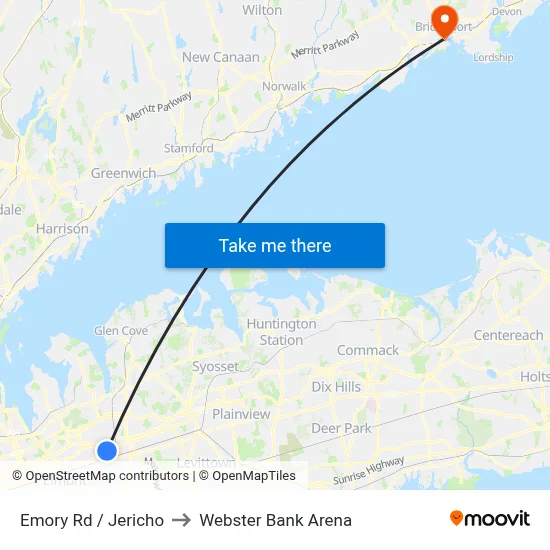 Emory Rd / Jericho to Webster Bank Arena map