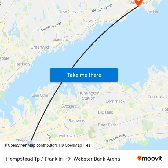 Hempstead Tp / Franklin to Webster Bank Arena map