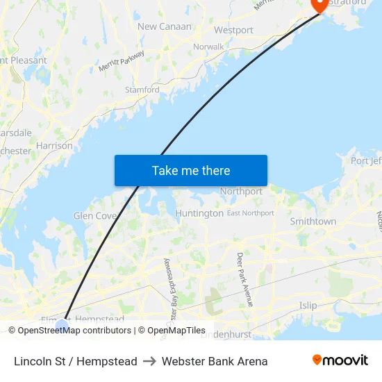 Lincoln St / Hempstead to Webster Bank Arena map
