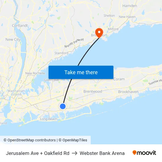 Jerusalem Ave + Oakfield Rd to Webster Bank Arena map