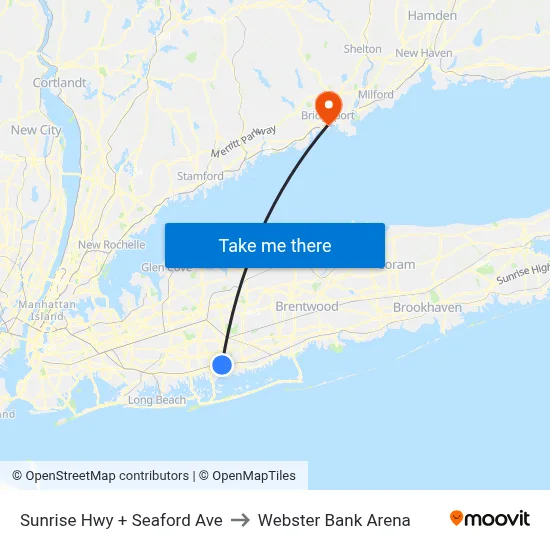 Sunrise Hwy + Seaford Ave to Webster Bank Arena map